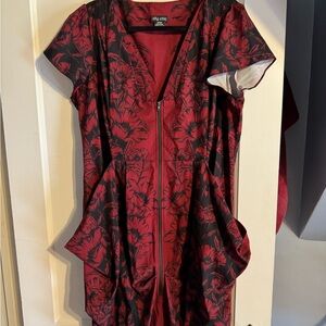 City Chic Red and Black Floral Zip-Front Dress